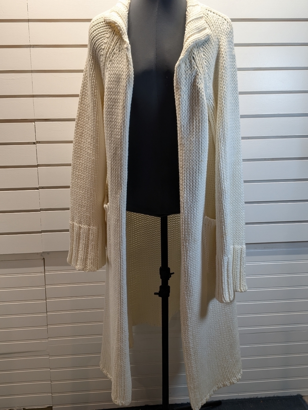 Gap Full Length Open Front Chunky Knit Ivory Cardigan EUC Large